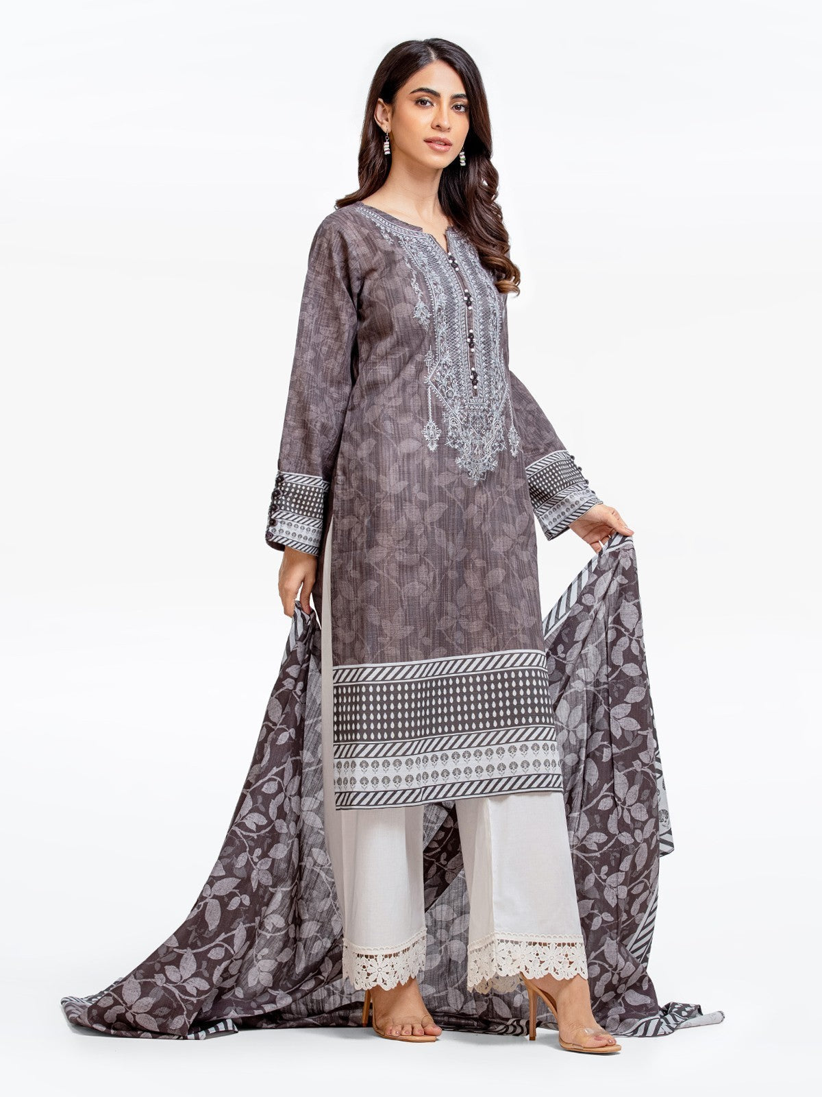 Pret 2Pc Embroidered Khaddar Shirt Dupatta