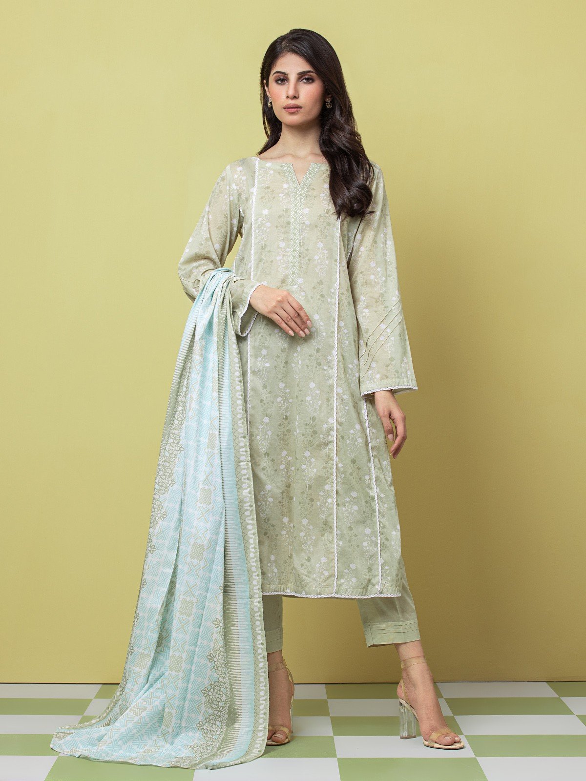 Unstitched Light Sage Printed Lawn 3 Piece