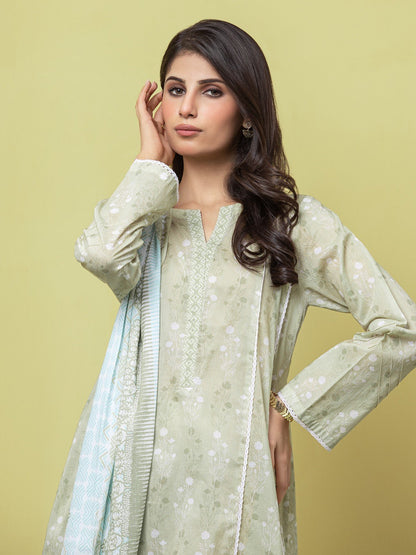 Unstitched Light Sage Printed Lawn 3 Piece