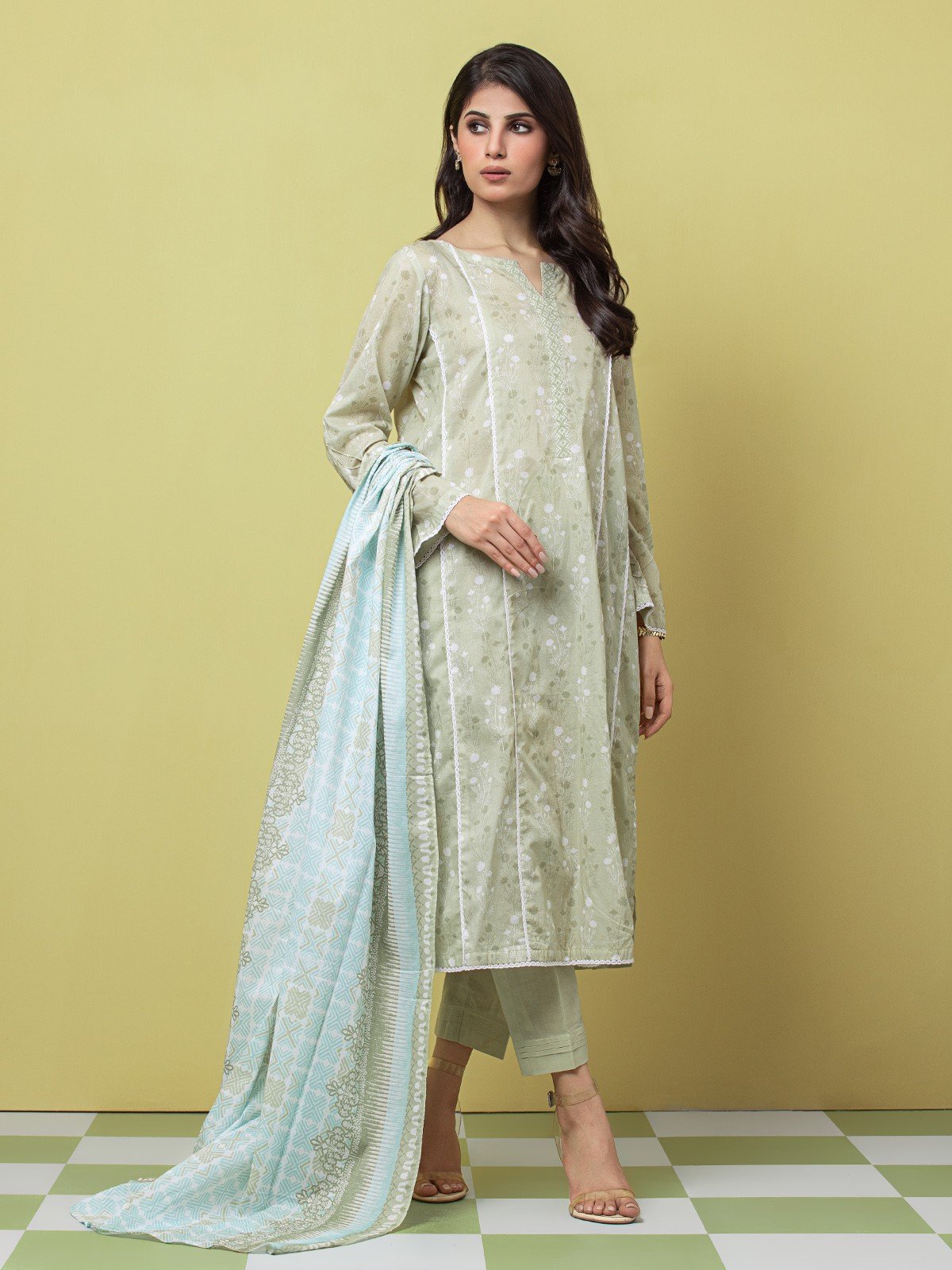 Unstitched Light Sage Printed Lawn 3 Piece