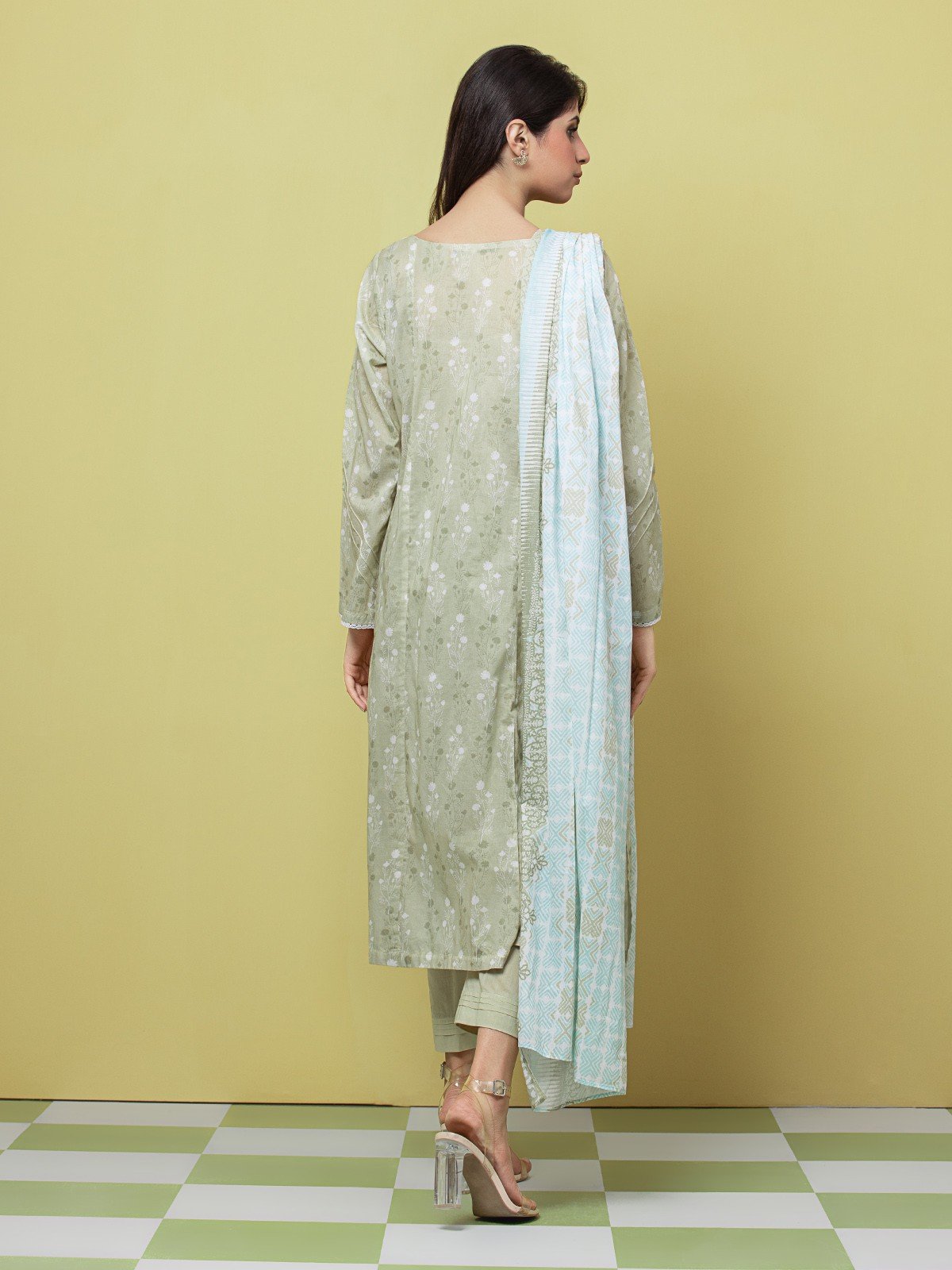 Unstitched Light Sage Printed Lawn 3 Piece