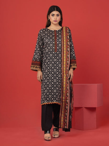 Unstitched Black Printed Lawn 3 Piece