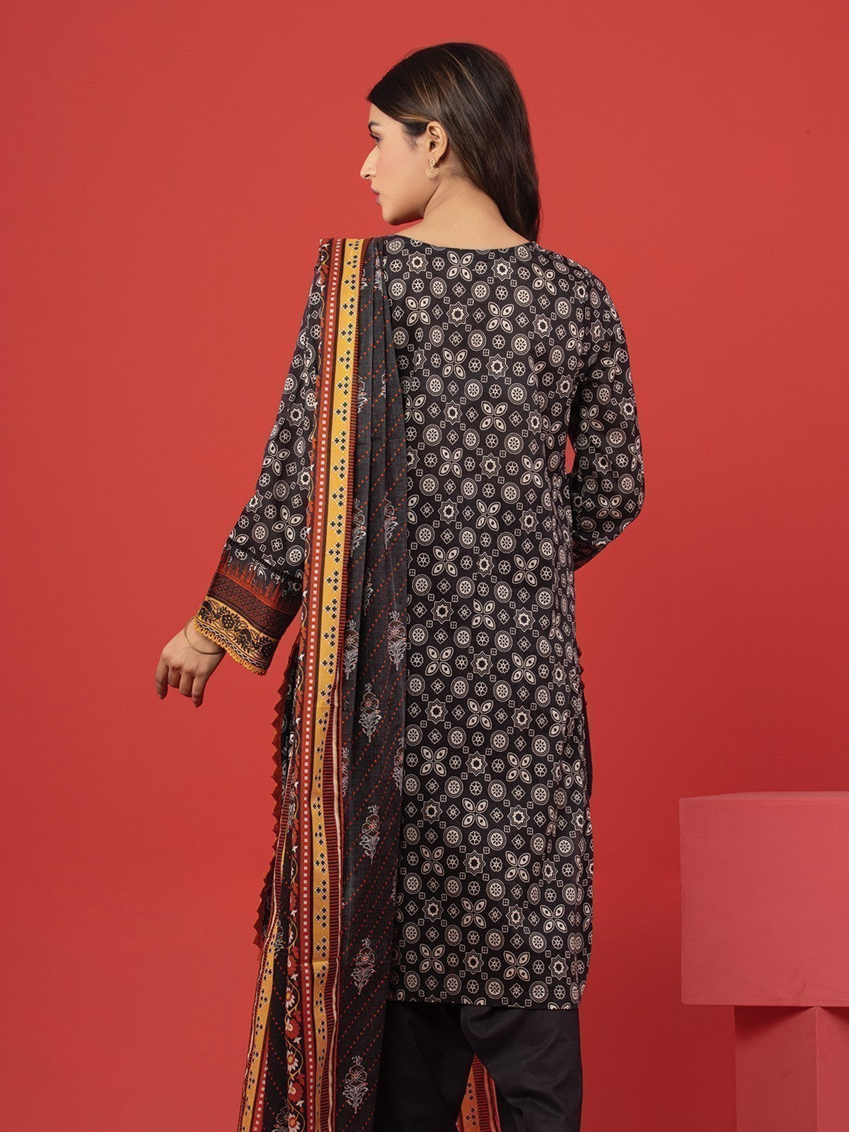 Unstitched Black Printed Lawn 3 Piece