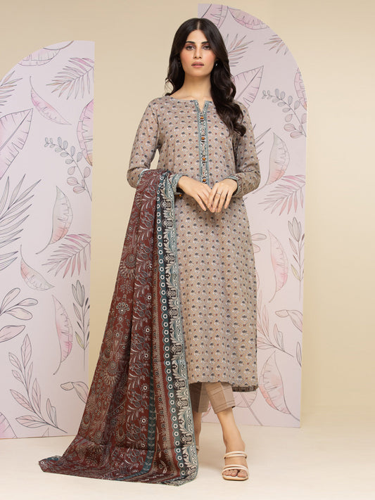 Unstitched Light Coffee Printed Lawn 3 Piece