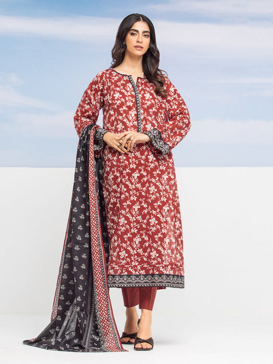 Unstitched Dark Rust Printed Lawn 3 Piece