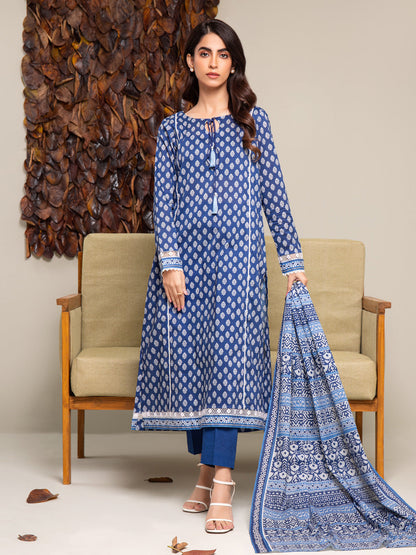 Unstitched Royal Blue Printed Cambric 3 Piece