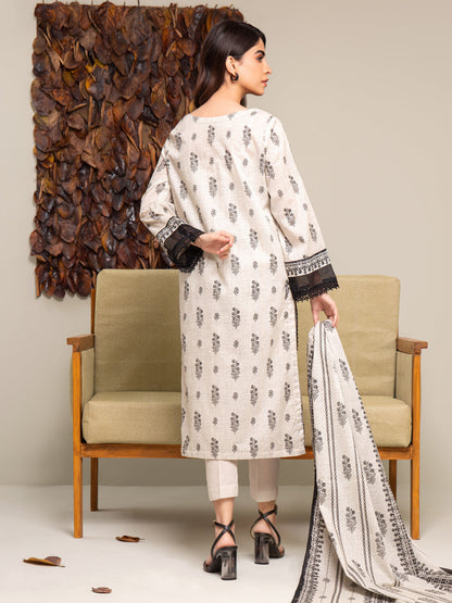 Unstitched Cream Printed Cambric 3 Piece