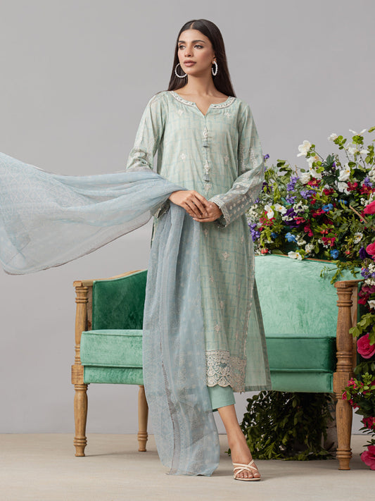 Unstitched Mist Blue Embroidered Lawn 3 Piece