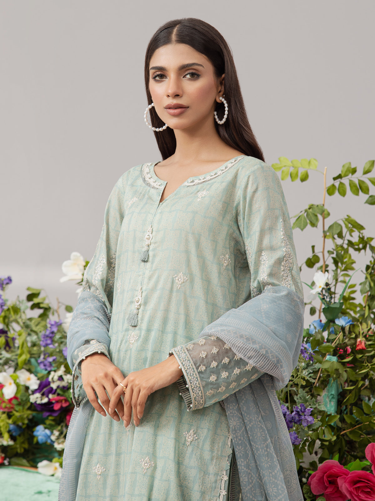 Unstitched Mist Blue Embroidered Lawn 3 Piece