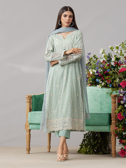 Unstitched Mist Blue Embroidered Lawn 3 Piece