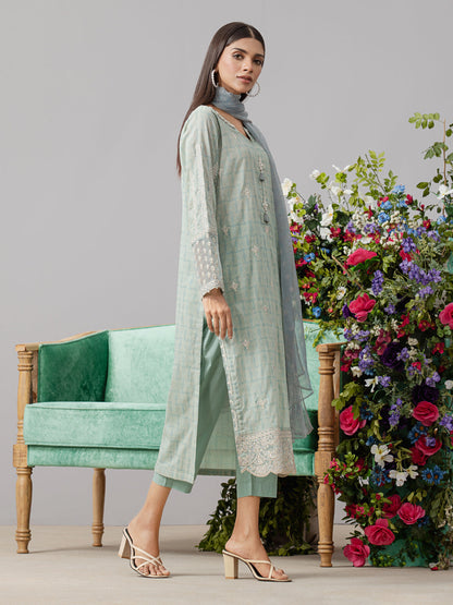 Unstitched Mist Blue Embroidered Lawn 3 Piece