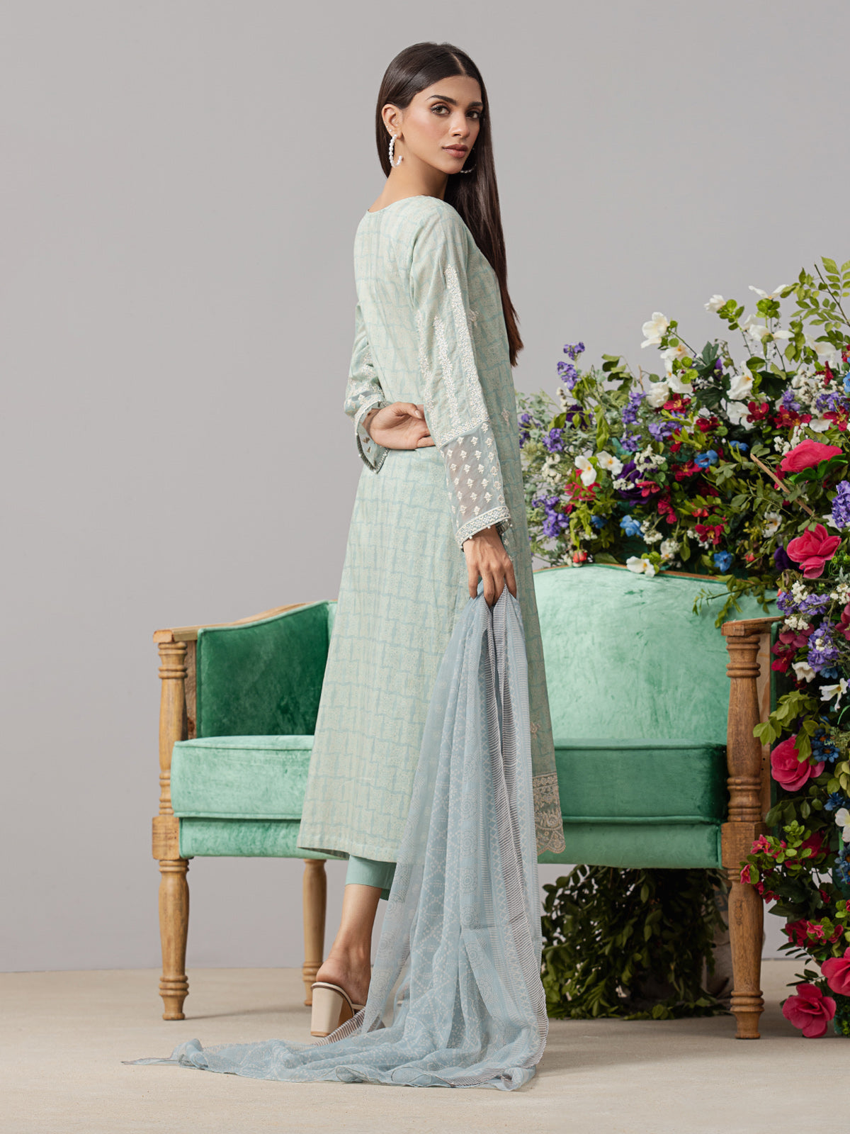 Unstitched Mist Blue Embroidered Lawn 3 Piece