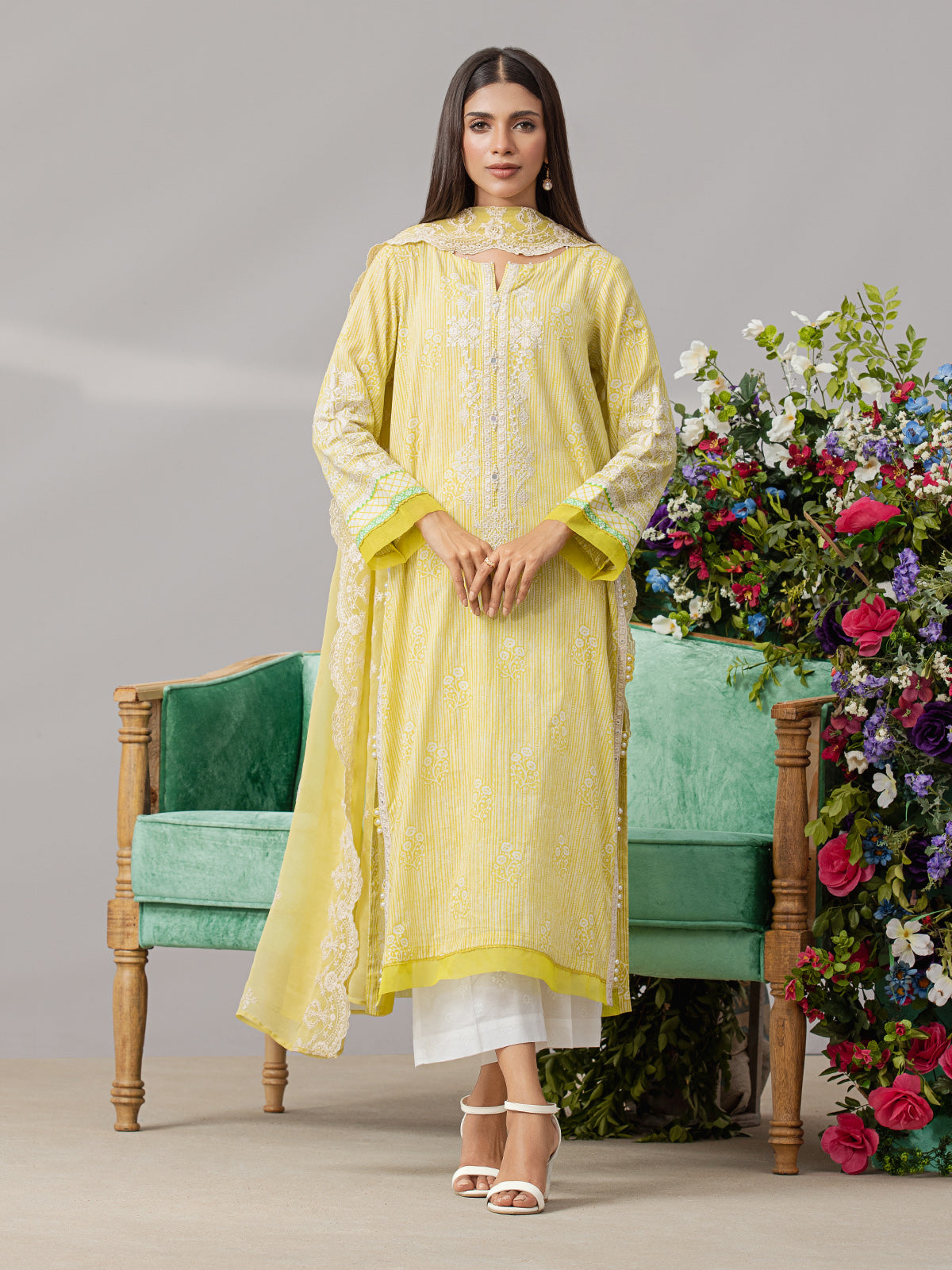 Unstitched Lime Embroidered Lawn 3 Piece