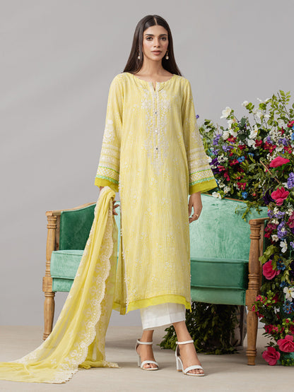 Unstitched Lime Embroidered Lawn 3 Piece