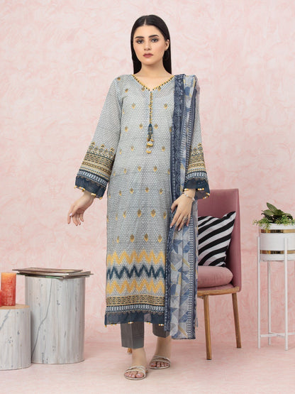 Unstitched Grey Embroidered Lawn 3 Piece