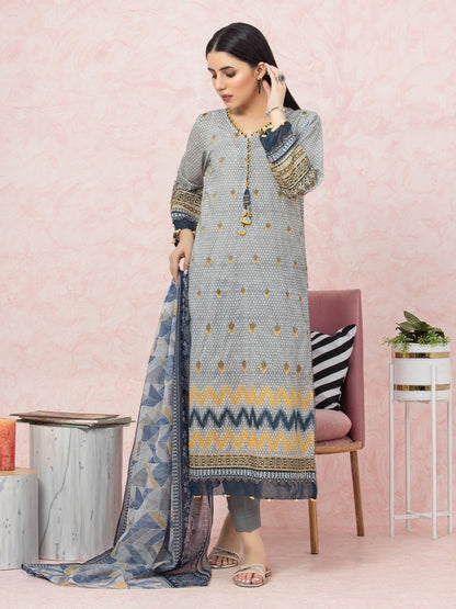 Unstitched Grey Embroidered Lawn 3 Piece