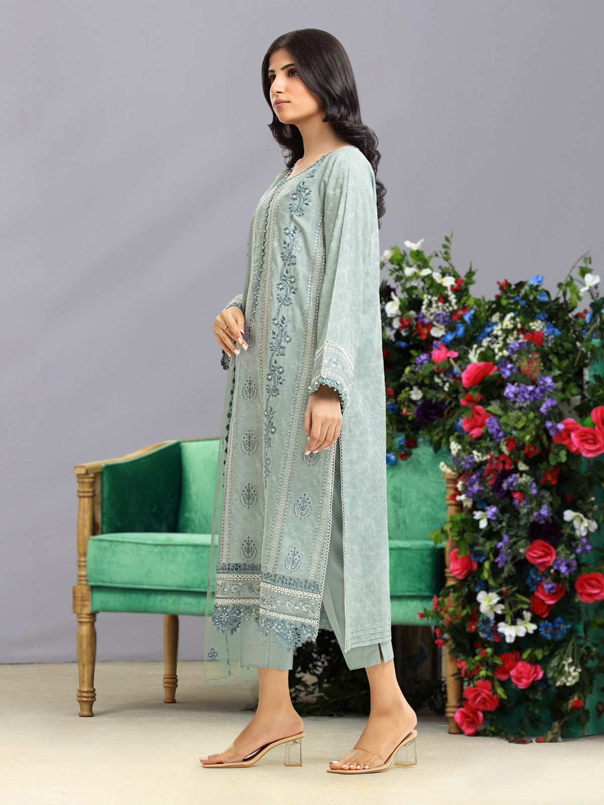 Unstitched Mist Blue Embroidered Dobby 3 Piece