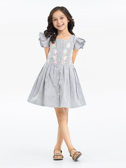 Girl's White & Grey Frock