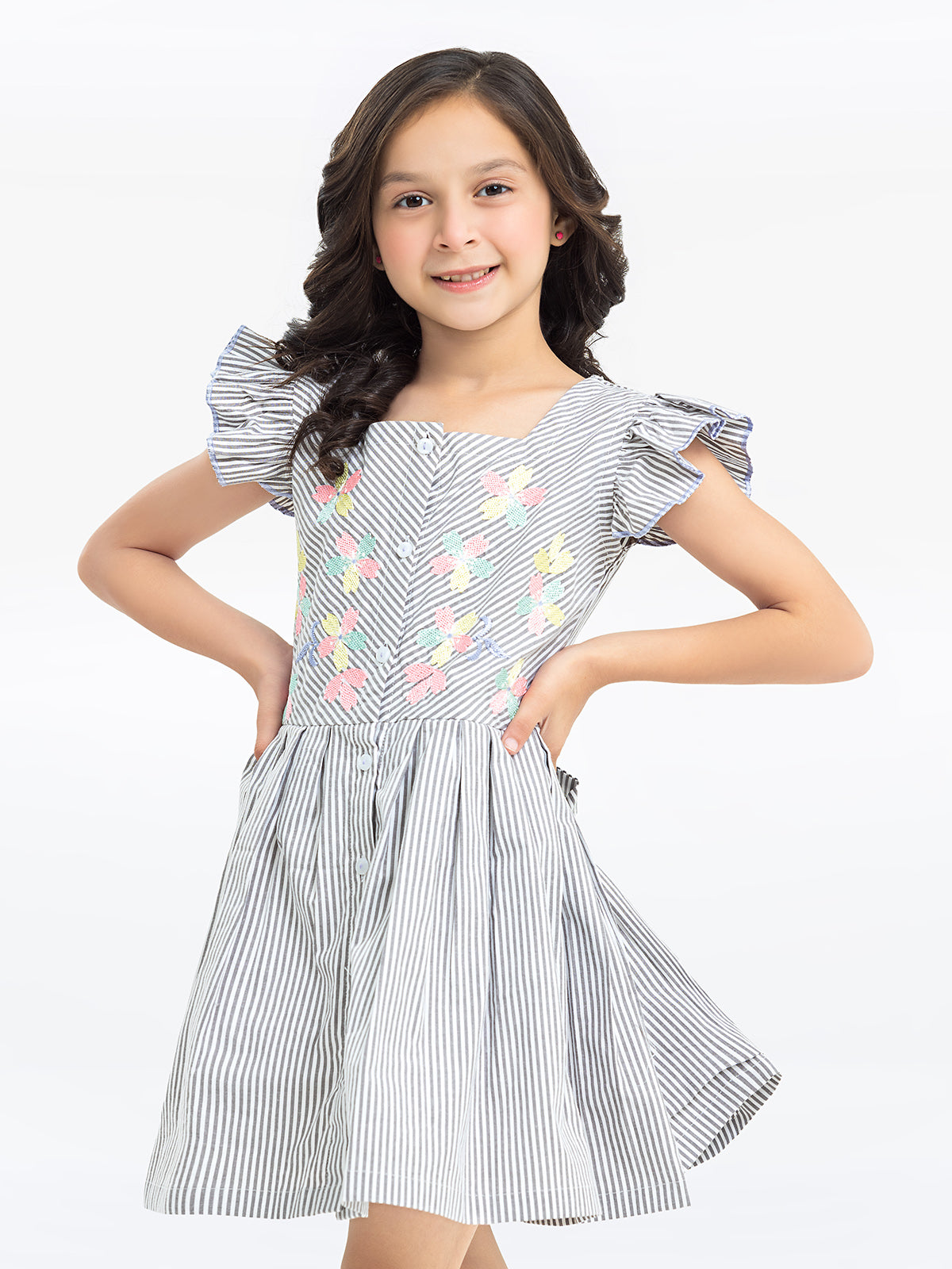 Girl's White & Grey Frock