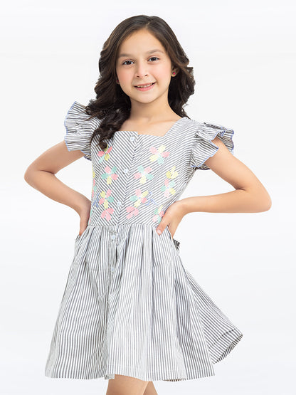 Girl's White & Grey Frock