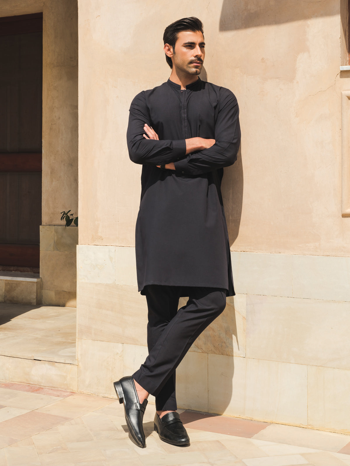 Men's Navy Blue Kurta Pajama