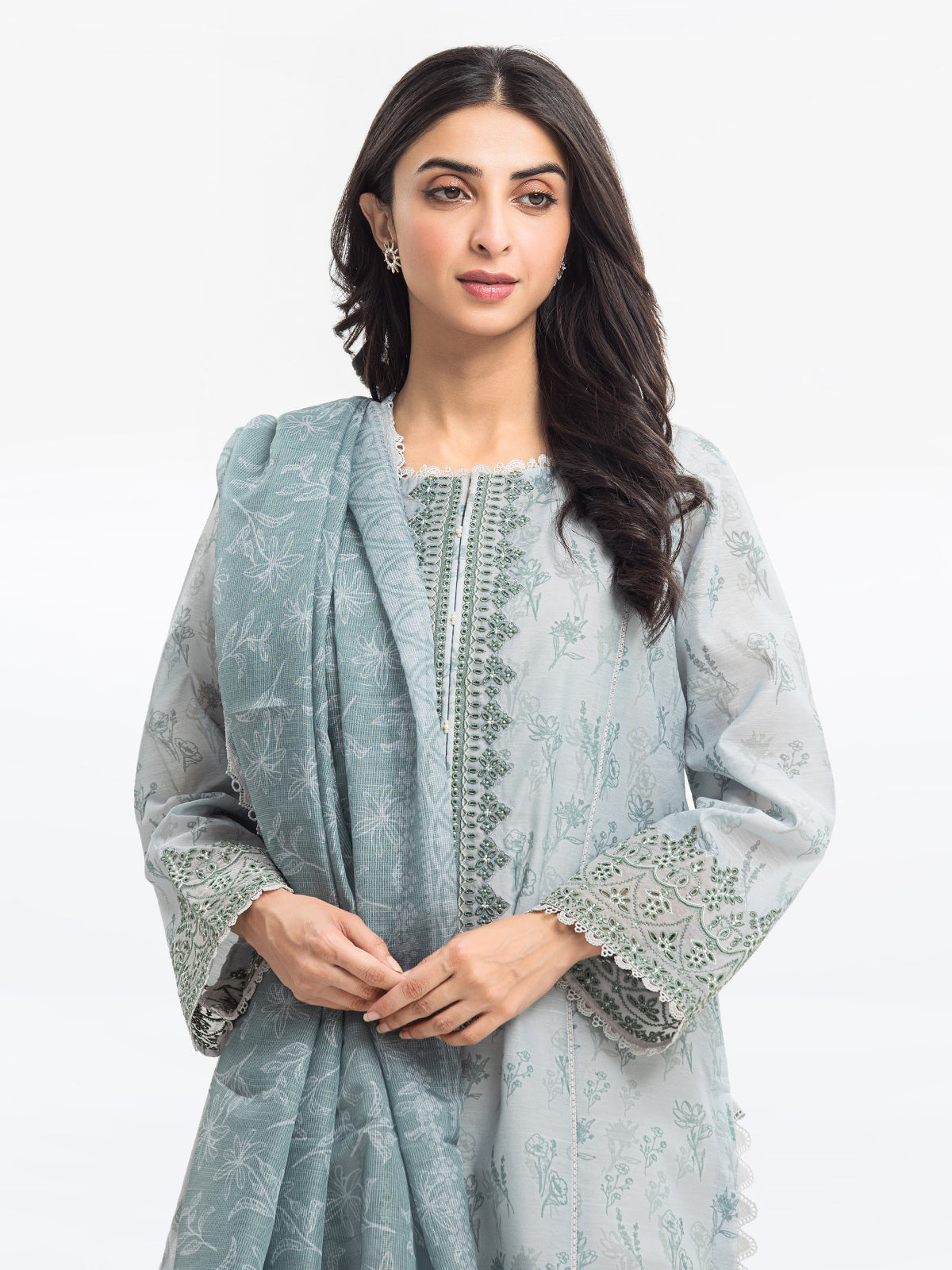 Pret 3Pc Embroidered Lawn Slub Suit