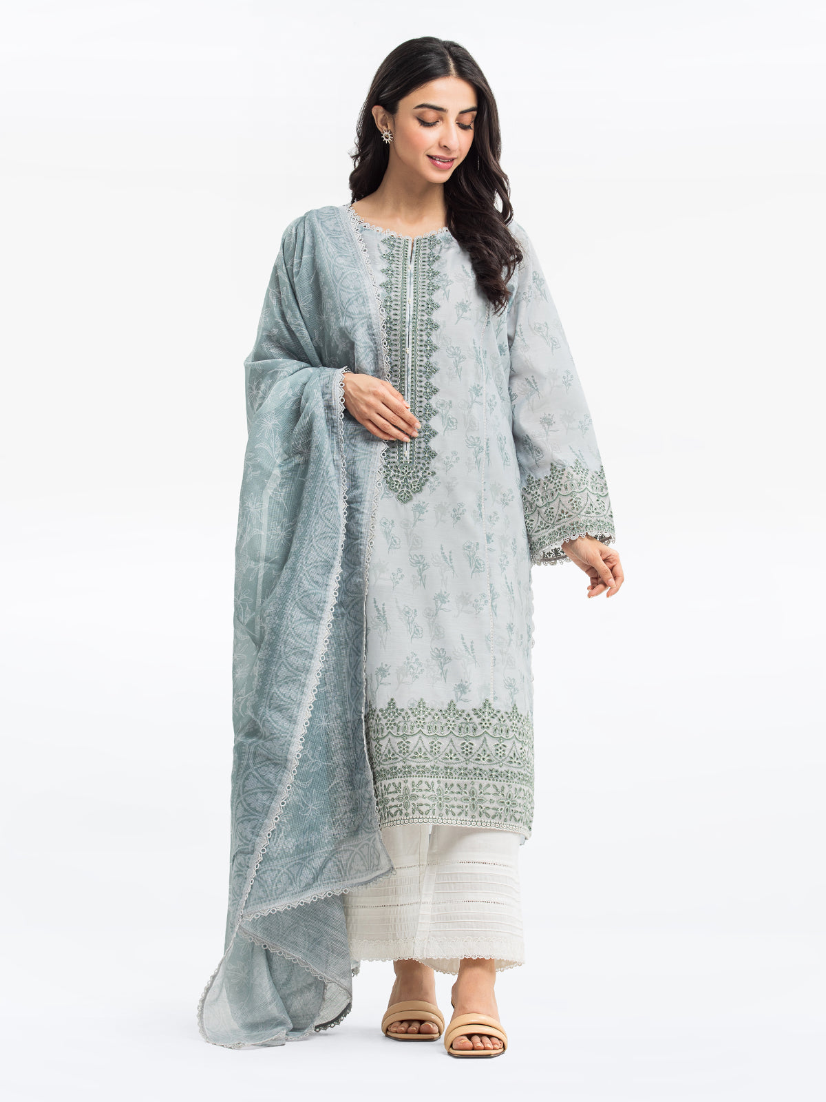 Pret 3Pc Embroidered Lawn Slub Suit