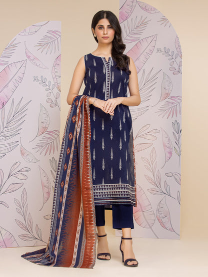 Unstitched Dark Navy Printed Lawn 3 Piece