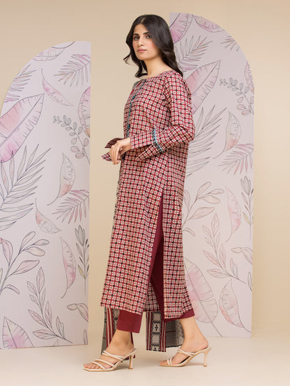 Unstitched Maroon Printed Lawn 3 Piece