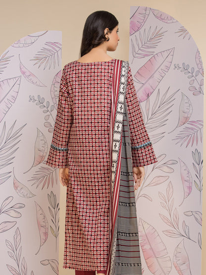 Unstitched Maroon Printed Lawn 3 Piece