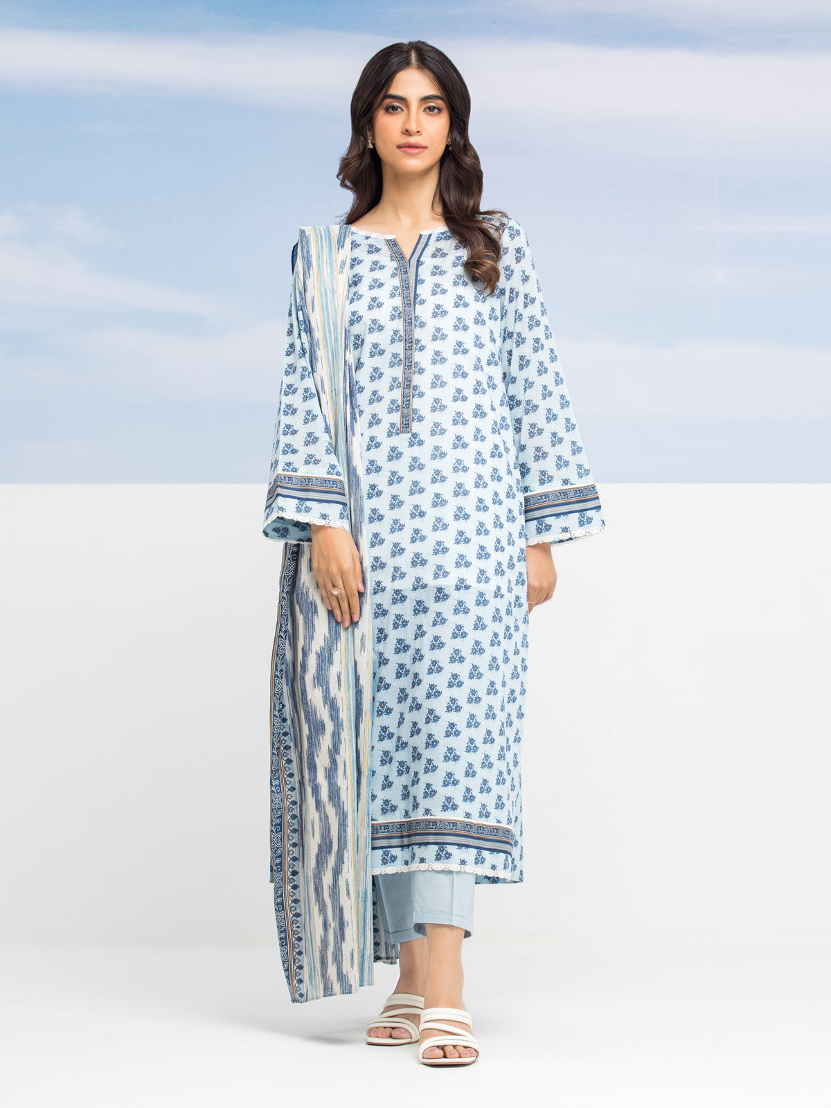 Unstitched Light Blue Printed Lawn 3 Piece