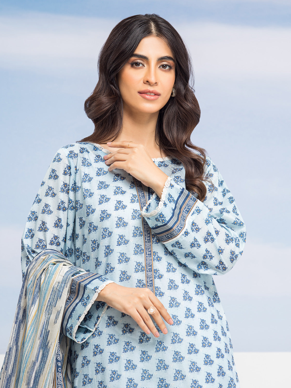 Unstitched Light Blue Printed Lawn 3 Piece