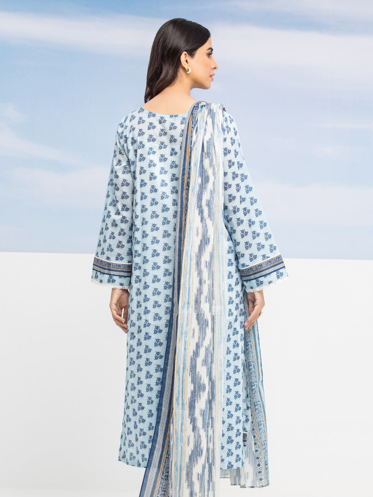 Unstitched Light Blue Printed Lawn 3 Piece