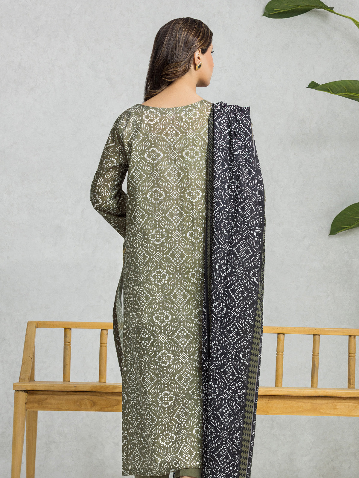 Unstitched Olive Printed Lawn 3 Piece