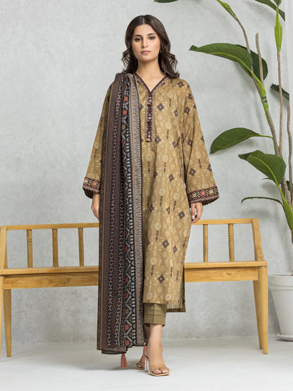 Unstitched Camel Brown Printed Lawn 3 Piece