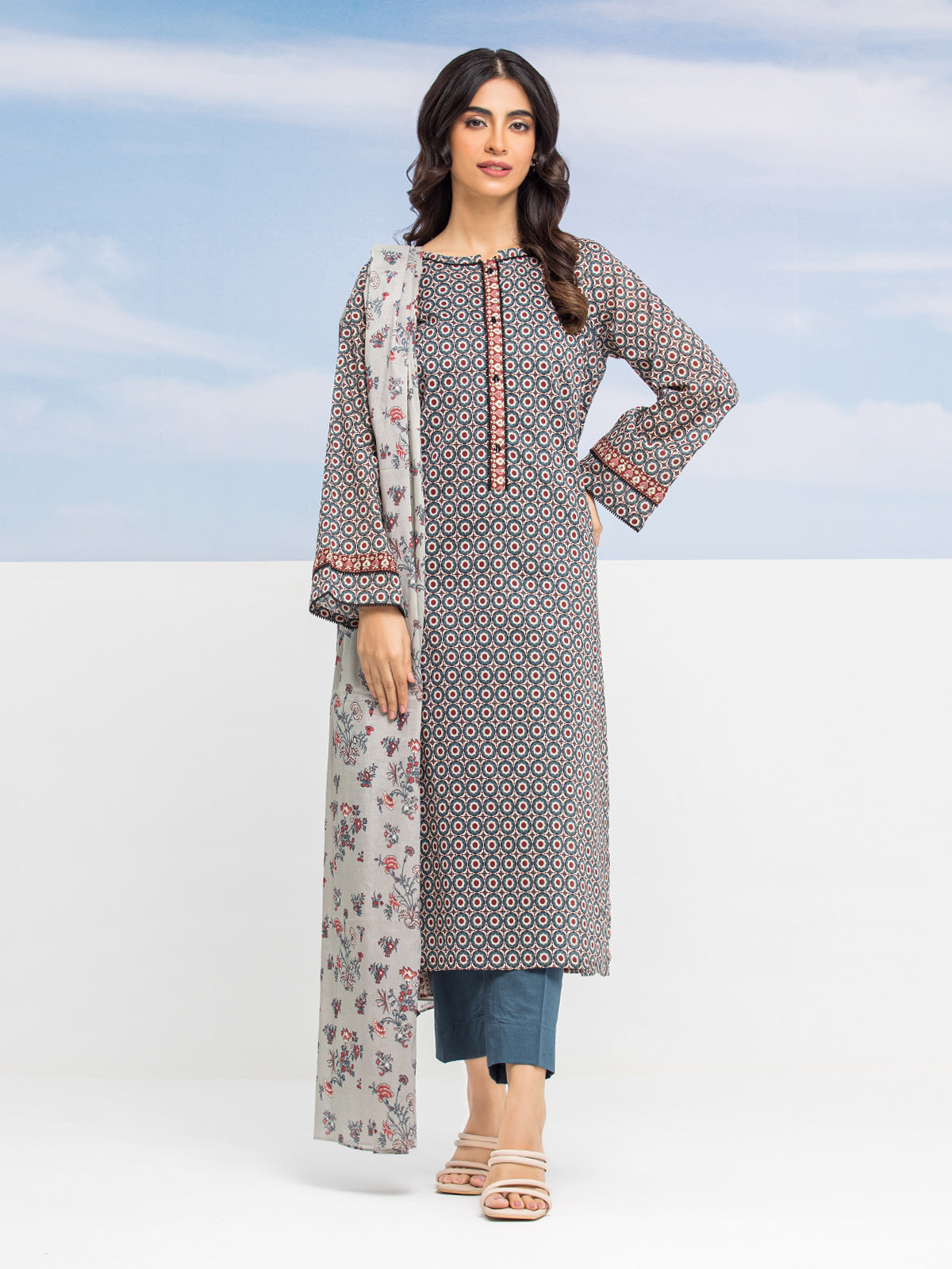 Unstitched Blue Multi Printed Lawn 3 Piece