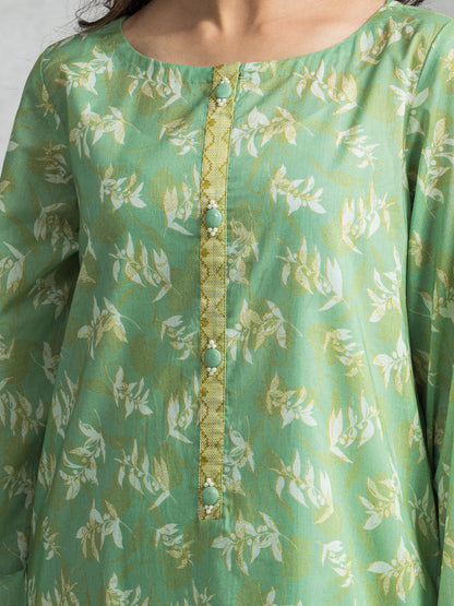 Unstitched Green Printed Lawn 3 Piece