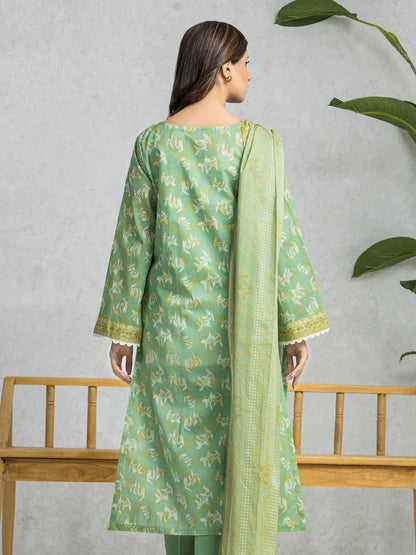 Unstitched Green Printed Lawn 3 Piece