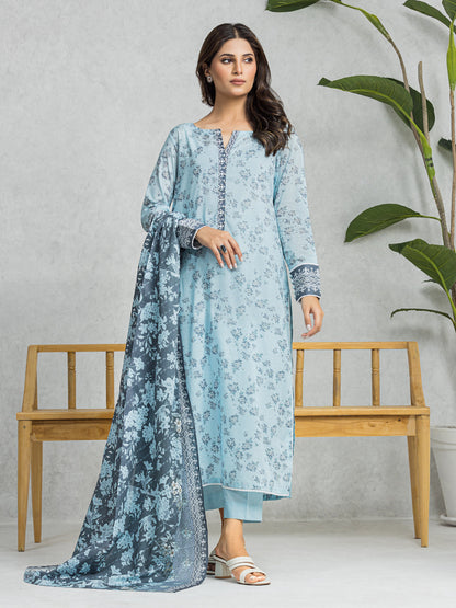 Unstitched Sky Blue Printed Lawn 3 Piece