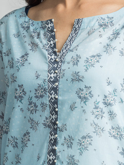 Unstitched Sky Blue Printed Lawn 3 Piece