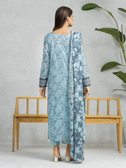 Unstitched Sky Blue Printed Lawn 3 Piece