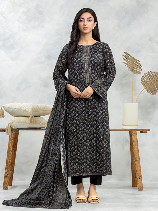 Unstitched Black Printed Lawn 3 Piece