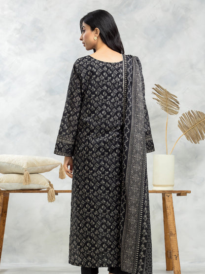 Unstitched Black Printed Lawn 3 Piece