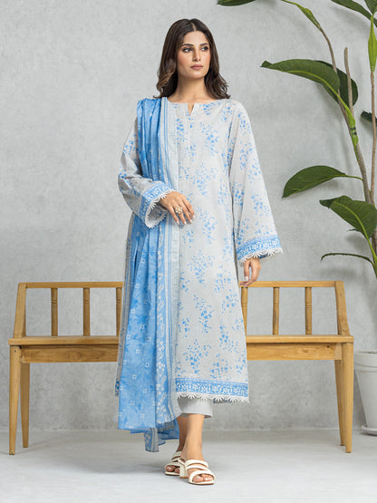 Unstitched Light Grey Printed Lawn 3 Piece