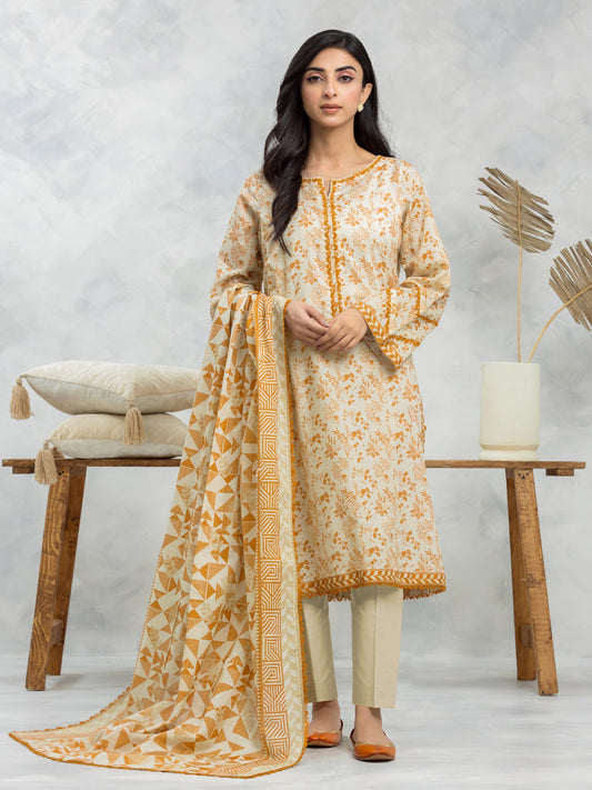 Unstitched Cream Printed Lawn 3 Piece