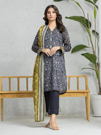 Unstitched Charcoal Printed Lawn 3 Piece