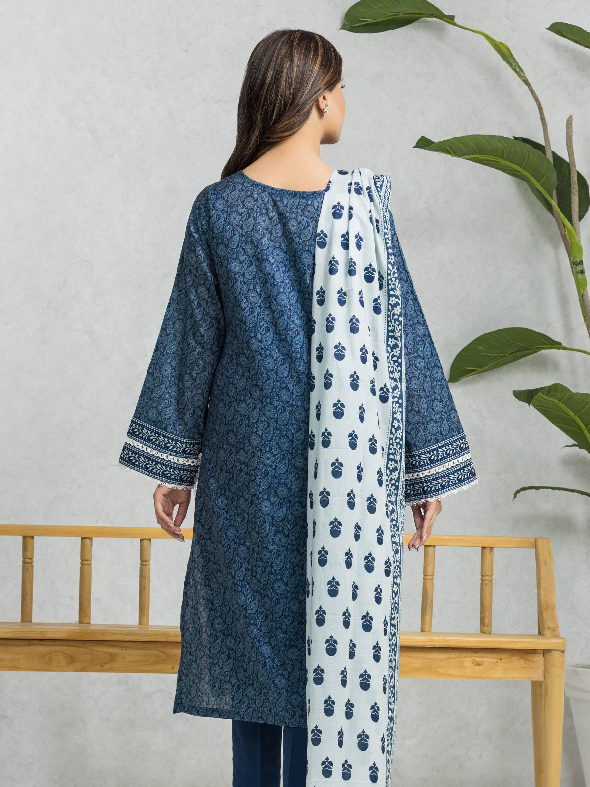 Unstitched Teal Blue Printed Lawn 3 Piece