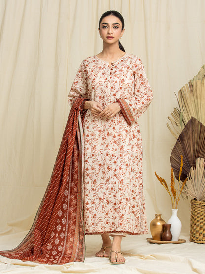 Unstitched Light Peach Printed Lawn 3 Piece