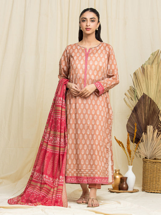 Unstitched Brown Printed Lawn 3 Piece