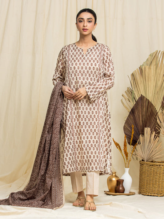 Unstitched Beige Printed Lawn 3 Piece